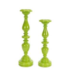 Set of 2 Tropicalia Bright Green Pillar Candle Holders 15.5 18.25 - All