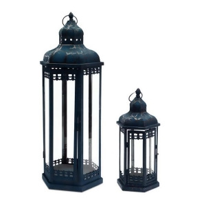 Set of 2 Distressed and Crackled Midnight Blue Mirage Pillar Candle Lanterns 24 - All