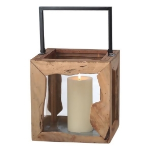 13.25 Large Organic Modern-Style Wooden Pillar Candle Lantern - All