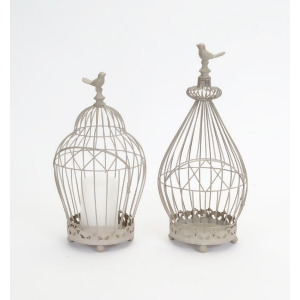 Set of 2 Vintage Rose Taupe Antique-Style Wire Birdcage Pillar Candle Holders 15.75 - All