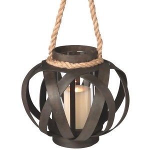 11 Small Brown Open Weave Pillar Candle Lantern with Rope Handle - All