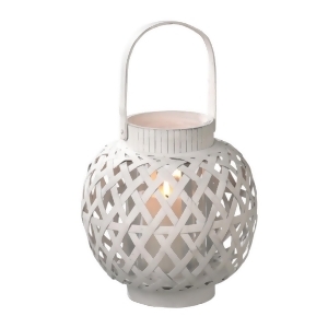 15 Small Modern White Geometric Bamboo Hurricane Pillar Candle Lantern - All