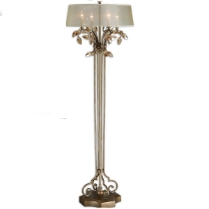 65 Gold Metal Crystal Leaves Champagne Round Tapered Drum Shade Floor Lamp - All