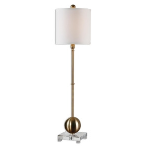 35 Brushed Brass Metal Crystal Off-White Round Drum Shade Buffet Table Lamp - All