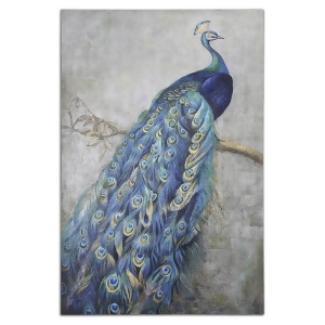 72 Hand Painted Royal Blue Perched Peacock Unframed Burlap Panel Wall Art - All