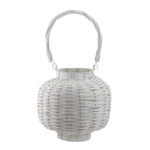 17.5 Beach Day Weathered White Woven Wood Pillar Candle Lantern - All