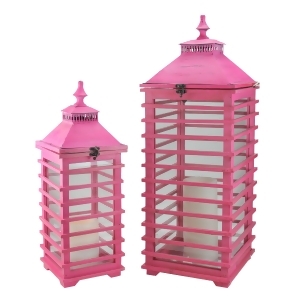 Set of 2 L'Eau de Fleur Distressed Pink Fir Wood Pillar Candle Lanterns 28 - All