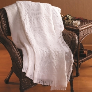 White Heart Motif Textured Basket Weave Fringed Two-Layer Jacquard Throw Blanket 46 X 60 - All