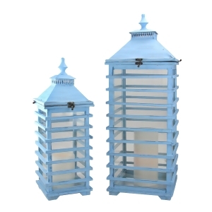 Set of 2 L'Eau de Fleur Distressed Blue Fir Wood Pillar Candle Lanterns 28 - All