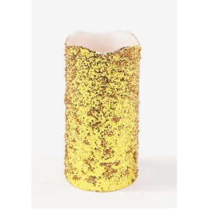 8 Gold Glittered Battery Operated Flameless Led Wax Christmas Pillar Candle - All