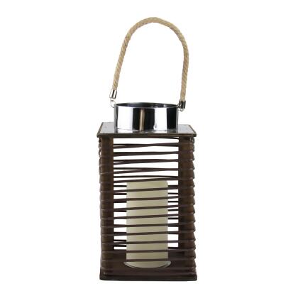 11.75" Contemporary Wooden Corded Lantern with LED Flameless Pillar Candle with Timer alternate image