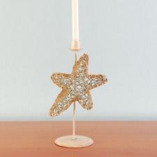 12.75" Beach Inspired Brown and Blue Burlap Star Fish Taper Candle Holder alternate image