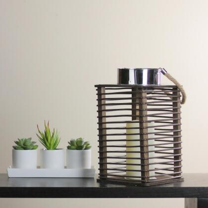 11.75" Contemporary Wooden Corded Lantern with LED Flameless Pillar Candle with Timer alternate image