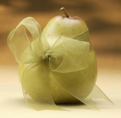 4" Green Decorative Pear Fruit with Sheer Ribbon Figure alternate image