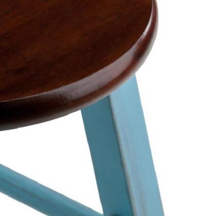29” Rustic Light Blue Round Counter Barstool with Walnut Seat alternate image