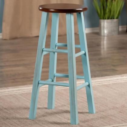 29” Rustic Light Blue Round Counter Barstool with Walnut Seat alternate image