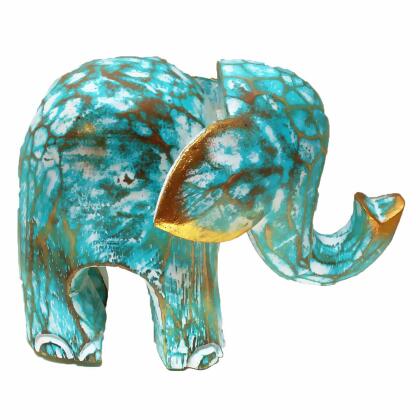 7" Green and Gold Handcrafted Unique Elephant Statue Decor alternate image