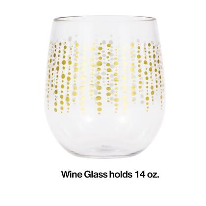 Pack of 6 Clear and Gold Glittering Dots Accented Stemless Wine Glasses 3.5" alternate image