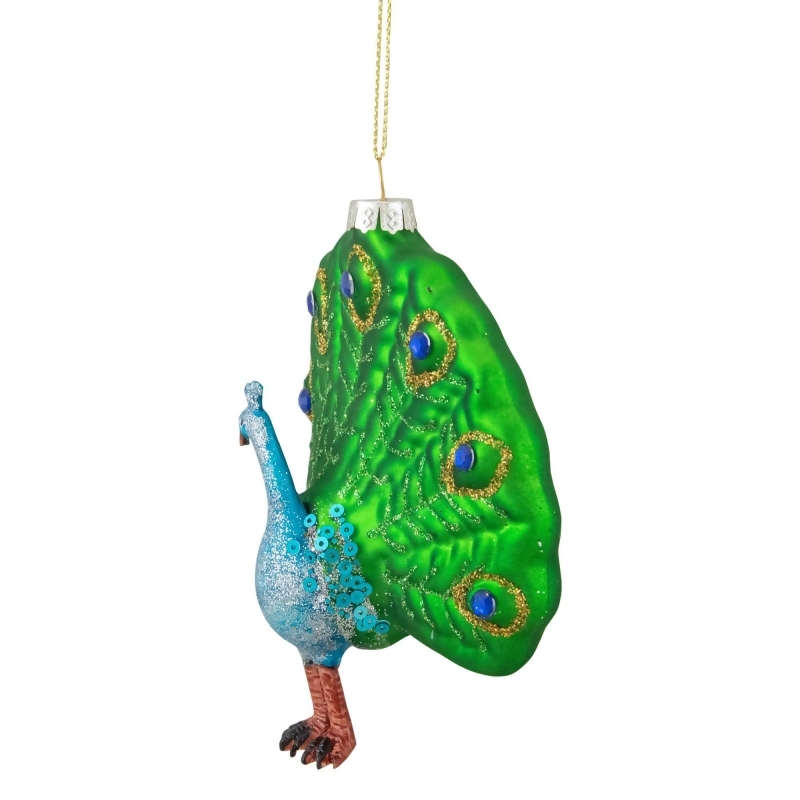 4&quot; Green and Blue Glass Peacock Christmas Ornament from Christmas