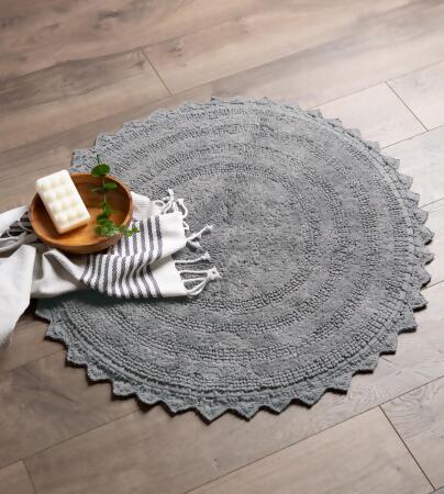 27.5" Gray Round Crochet Bath Mat alternate image