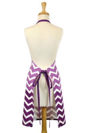 33" Purple and White Eggplant Chevron Kitchen Chef Apron alternate image