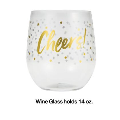 Club Pack of 6 White “Cheers” Printed Stemless Reusable Wine Glasses 3.5" alternate image