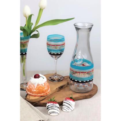 Set of 2 Blue Mosaic Carnival Confetti Hand Painted Wine Drinking Glasses 8" alternate image