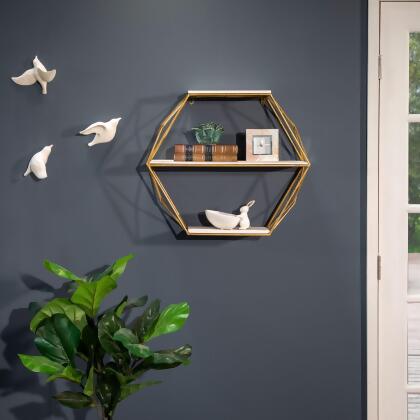 23.75" Gold and White Solid Glossy 3 Tier Hexagon Wall Shelf alternate image