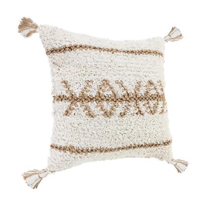 20" White and Tan Geometric Square Throw Pillow alternate image
