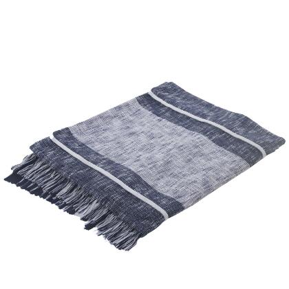 108" Blue and White Minimal Plaid Coverlet with Fringe - King Size alternate image