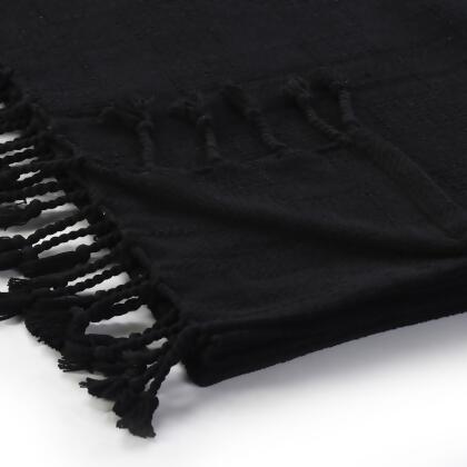 Black Checkered Weave Throw Blanket with Fringes 50" x 60" alternate image