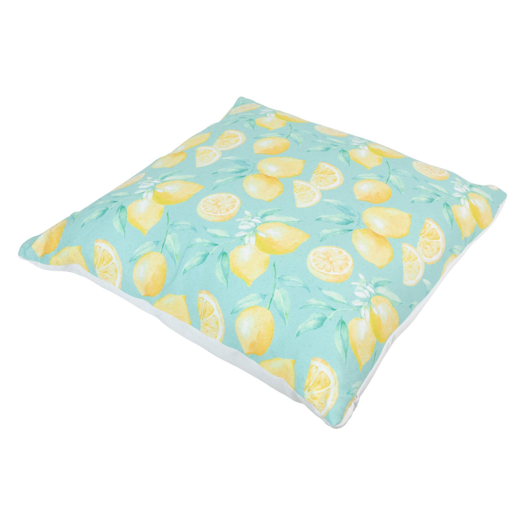 18" Blue and Yellow Tropical Lemons Square Throw Pillow alternate image