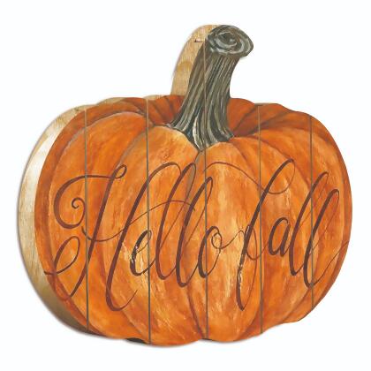 17" Orange and Brown "Hello Fall" Hanging Pumpkin Thanksgiving Wall Decor alternate image