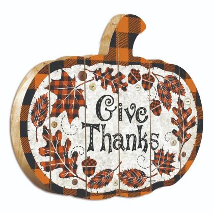 17" Black and Orange "Give Thanks" Pumpkin Hanging Thanksgiving Wall Decor alternate image