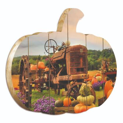 17" Orange and Green Harvester Pumpkin Hanging Thanksgiving Wall Decor alternate image