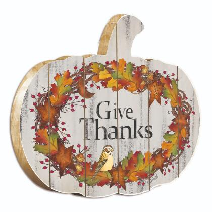 17" Ivory and Orange "Give Thanks" Pumpkin Hanging Thanksgiving Wall Decor alternate image