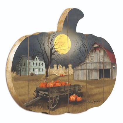 17" Blue and Orange Harvest Moon Hanging Pumpkin Thanksgiving Wall Decor alternate image