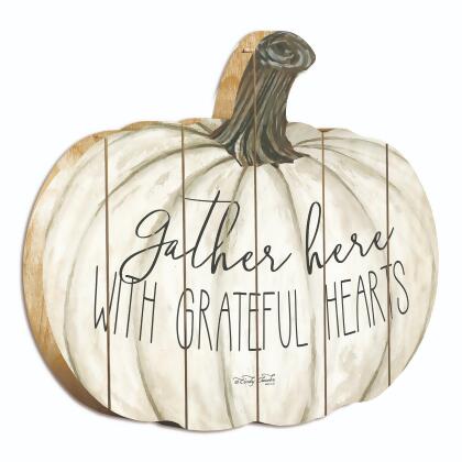 17" Ivory and Brown "Gather Here with Grateful Hearts" Hanging Pumpkin Thanksgiving Wall Decor alternate image