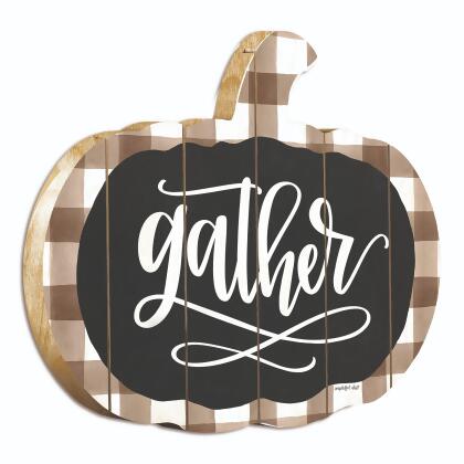 17" Black and Ivory "Gather" Hanging Pumpkin Thanksgiving Wall Decor alternate image