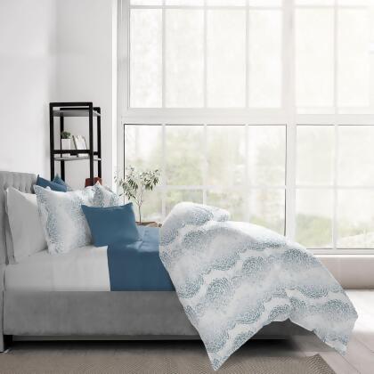 Set of 3 White and Blue Distressed Paisley Comforter with Pillow Shams - Full alternate image