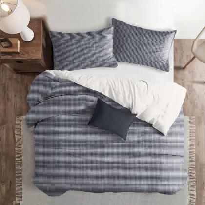 Set of 3 Indigo Blue and White Checkered Comforter with Pillow Shams - Full alternate image