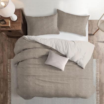 Set of 3 Natural Brown Solid Comforter with Pillow Shams - Full alternate image