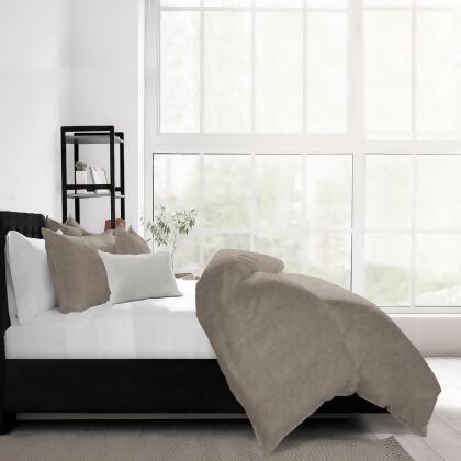 Set of 3 Natural Brown Solid Comforter with Pillow Shams - Full alternate image