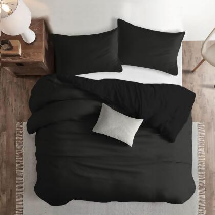 Set of 3 Black Solid Comforter with Pillow Shams - Full Size alternate image