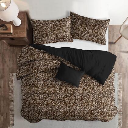 Set of 3 Black and Brown Leopard Print Comforter with Pillow Shams - Full Size alternate image