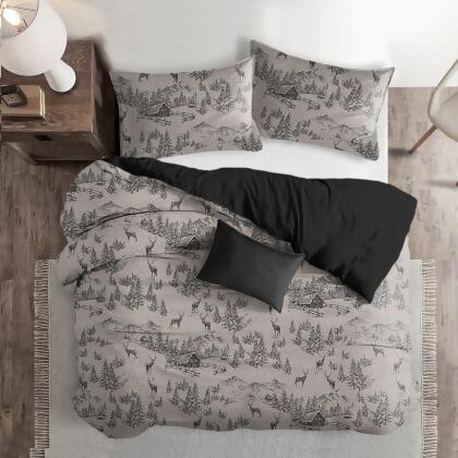 Set of 3 Tan and Black Sketched Alpine Comforter with Pillow Shams - Full Size alternate image