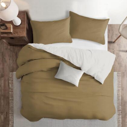 Set of 3 Gold Solid Duvet Cover with Pillow Shams - King Size alternate image
