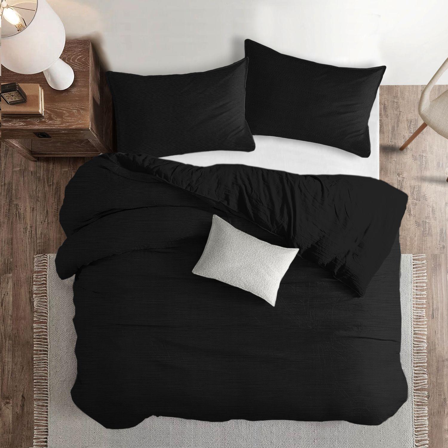 Set of 3 Black Solid Textured Comforter with Pillow Shams - King Size alternate image