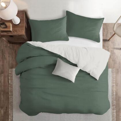 Set of 3 Green Solid Comforter with Pillow Shams - King Size alternate image
