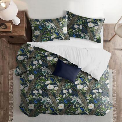 Set of 3 Blue and Green Peacock Print Comforter with Pillow Shams - Super King Size alternate image